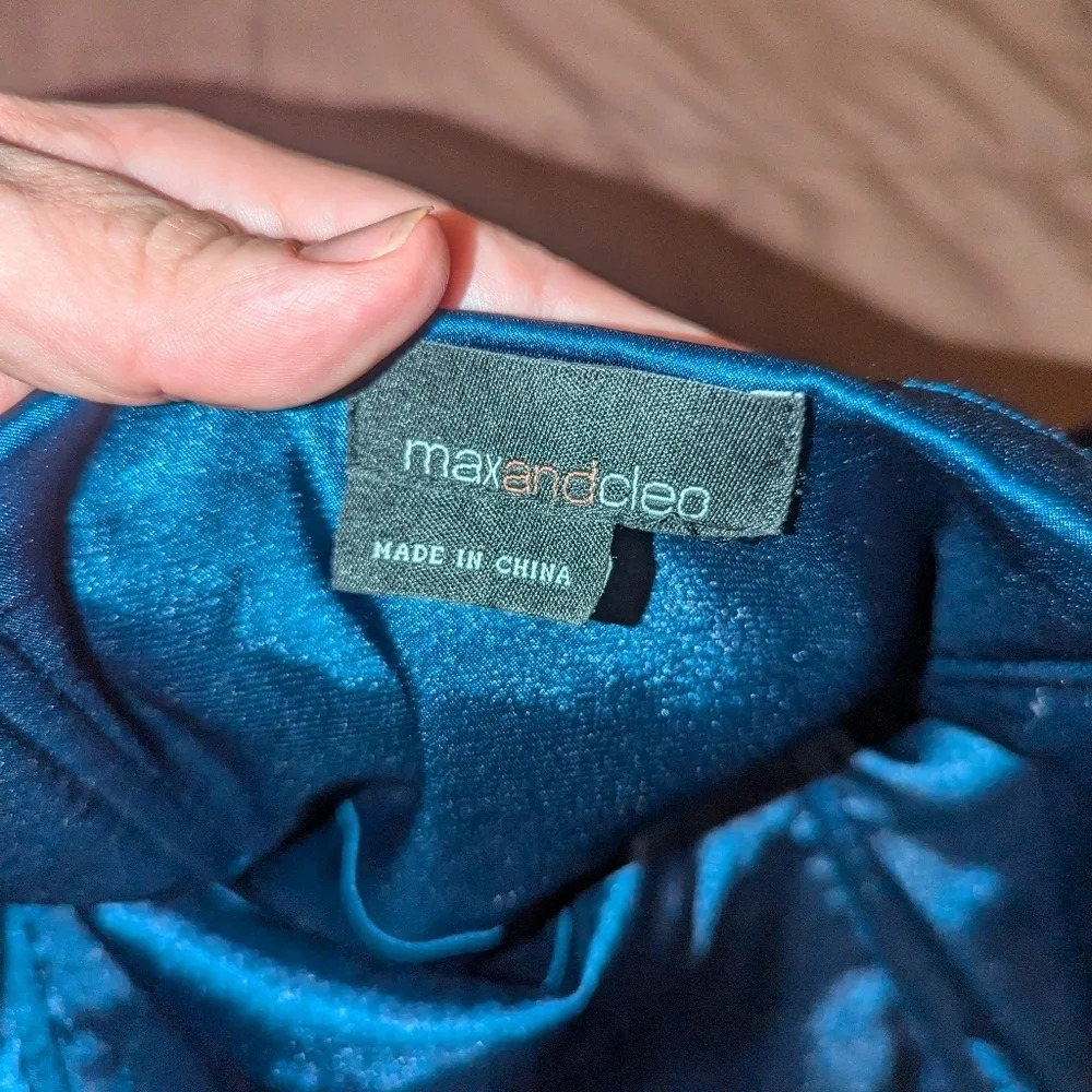 Max & Cleo Blue Strapless Satin Tiered Cocktail Dress - Picture 4 of 5